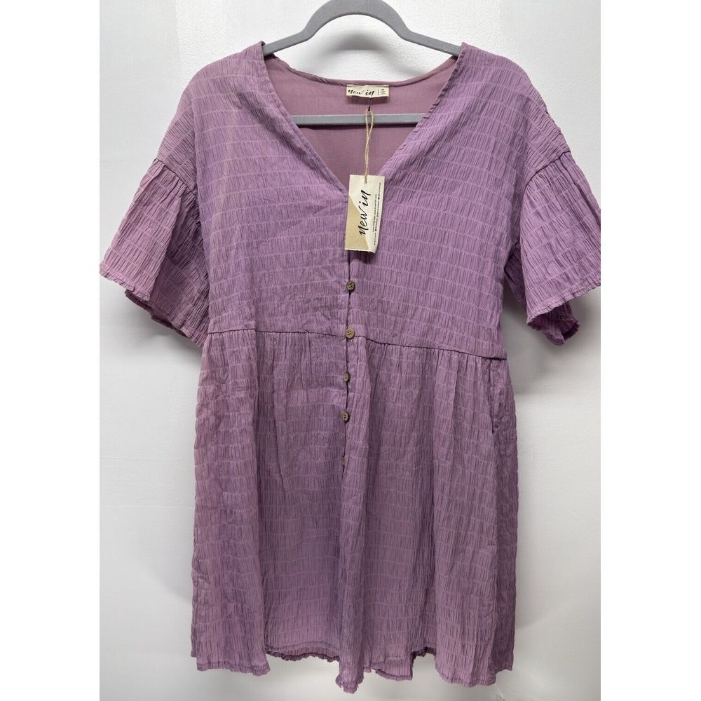 New In By VERY J Lavender Textured Woven Ruffled‎ Mini Dress Medium #39